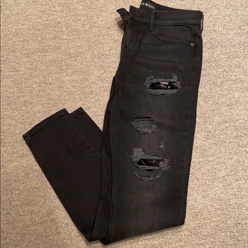 Sequin distressed jeans